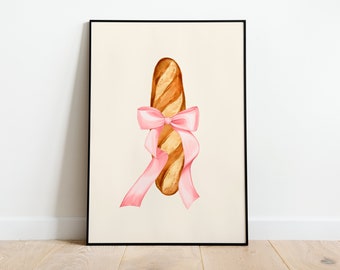 Coquette Room Decor Pink Bow and Baguette, Cute room decor, Girly Gifts, Girly Prints