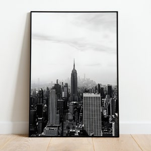 New York City Skyline Black and White High Quality Digital Print | USA Vintage Wall Art | NYC Black White Poster