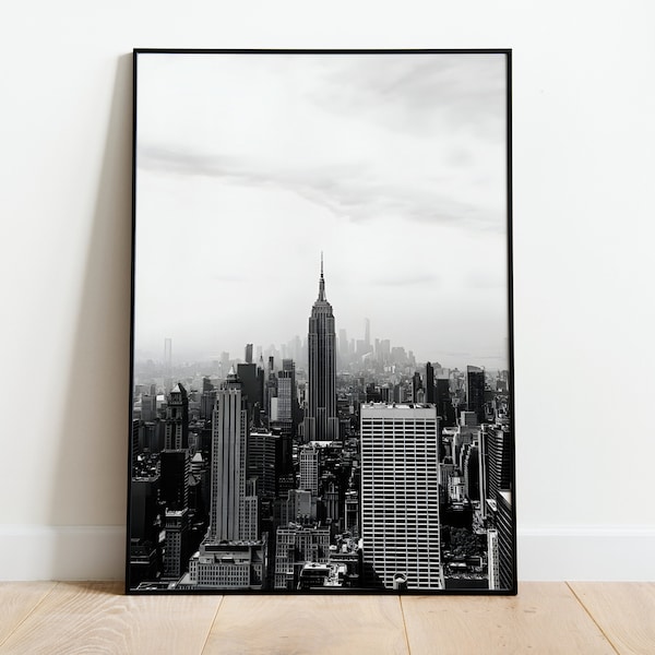 Impression numérique haute qualité sur les toits de la ville de New York en noir et blanc | Art mural vintage américain | Poster NYC noir et blanc