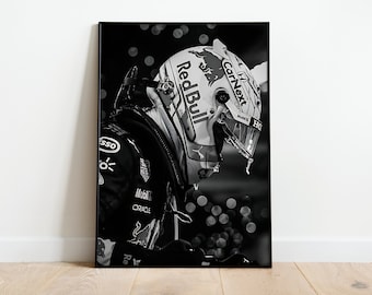 Max Verstappen Championship Portrait, Black and White, f1 art, f1 fan gift, digital print