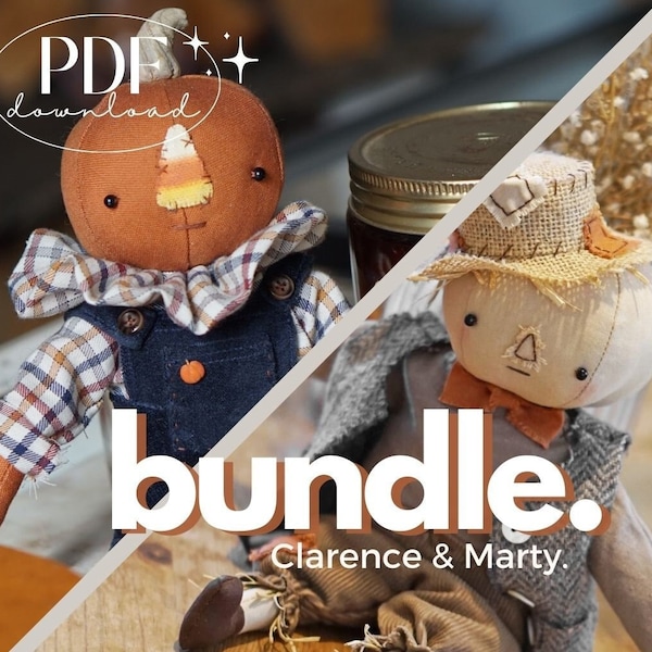 BUNDLE | Marty & Clarence pattern PDF pattern digital download, primitive pumpkin dolls primitive decor halloween autumn scarecrow farmhouse