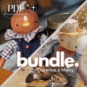 BUNDLE | Marty & Clarence pattern PDF pattern digital download, primitive pumpkin dolls primitive decor halloween autumn scarecrow farmhouse