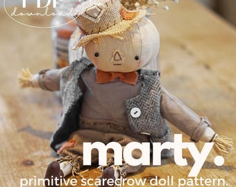 Marty Primitive Scarecrow Doll Sewing Pattern (PDF Download)