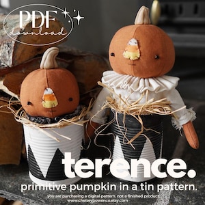 Primitive Pumpkin Doll Pattern PDF - Instant Download &#39;TERENCE in a tin&#39; pumpkin UK, handmade, sewing pattern pumpkin decoration prim decor
