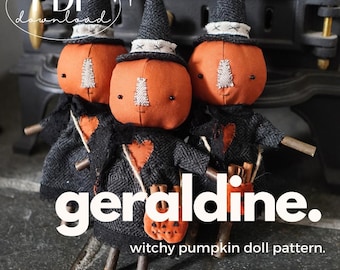 Primitiv Hexe Kürbis Schnittmuster: GERALDINE Handmade Dekoration (PDF Download)