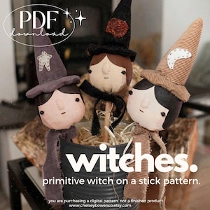 Primitive Witch Decoration Pattern PDF - Instant Download witch on a stick, handmade, sewing pattern Halloween decoration | Simple Prim #2