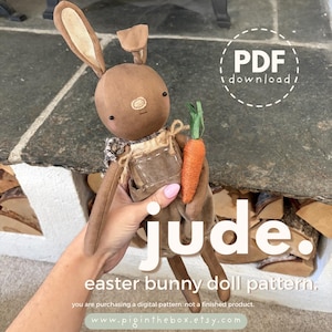 Primitive Bunny Doll Sewing Pattern: Jude (PDF Pattern) Easter Spring Prim Dungarees