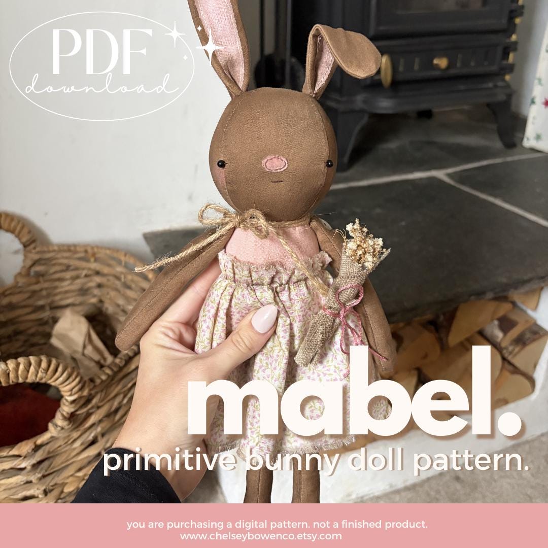 Primitive Rabbit Doll Pattern Primitive Bunny Doll Sewing Pattern: Mabel (PDF Pattern) Easter Spring ...