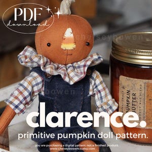 Primitive Pumpkin Doll Pattern PDF - Instant Download CLARENCE the pumpkin doll UK, handmade, sewing pattern pumpkin decoration doll prim