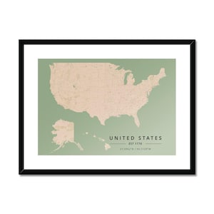 Impresión de mapa vintage de EE. UU. enmarcado: arte mural sofisticado