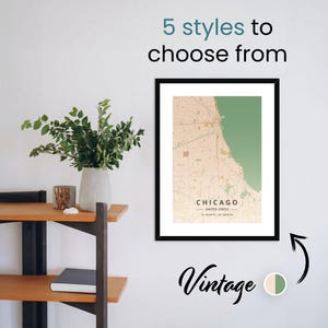 KARTE | Chicago die Windige Stadt | Wählen Sie aus 5 Styles | Dargestellt Vintage | Stadt Karte Drucken | Gerahmt & Montiert