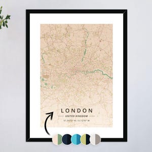 London Map Print: The Square Mile, Vintage Style, Framed & Mounted