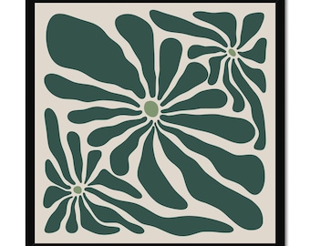 Dark Green Floral Wall Art | Modern Framed Nature Decor | Earthy Flower Art | Minimalist Boho Prints - Boho Blooms & Peaks Collection