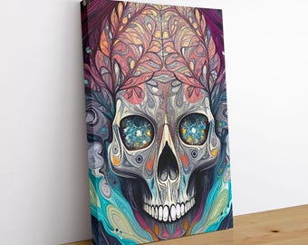 Toile imprimée crâne surréaliste - Ichede | Décoration gothique psychédélique | Art crâne bohème sombre par doingly