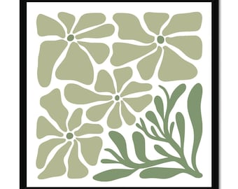 Green Minimalist Floral Wall Art | Leafy Nature Inspired Framed Decor | Minimalist Boho Prints - Boho Blooms & Peaks Collection
