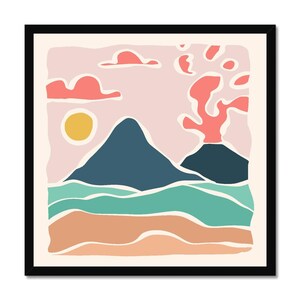 Volcano Landscape Wall Art | Bold Boho Framed Decor | Retro Earth Tone Artwork | Minimalist Boho Prints - Boho Blooms & Peaks Collection