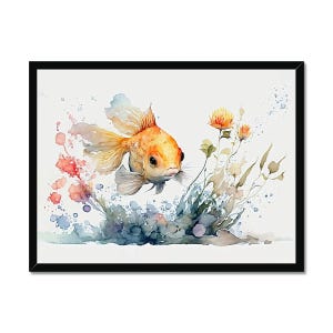 Serenidad de la naturaleza: flores de peces de colores 2; delicados peces de colores en acuarela: póster sereno