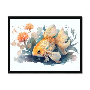 Serenidad de la naturaleza: flores de peces de colores 1; hermoso pez de colores en acuarela: póster sereno