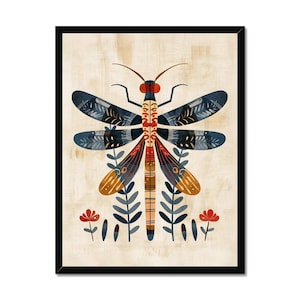 Folk Art Dragonfly Framed Print: Scandinavian Floral Art