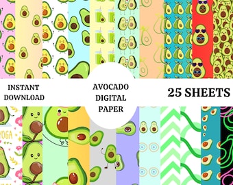 Avocado Digitales Papier - 25 Blatt - Tapete - Hintergrund - Künstlerbedarf Download - Sofort Download