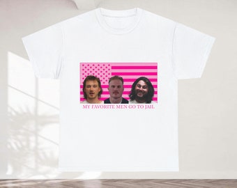 Pink My Favorite Men go to Jail Pink Flag Morgan Wallen, Koe Wetzel, Zach Bryan Mugshot Unisex Heavy Cotton Tee No Text