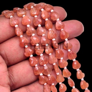 23 Pieces Sunstone Faceted Carving Heart Shape Beads 8&quot; Strand, Orange Dot Sunstone Gemstone Jewelry Making Beads, 8 MM