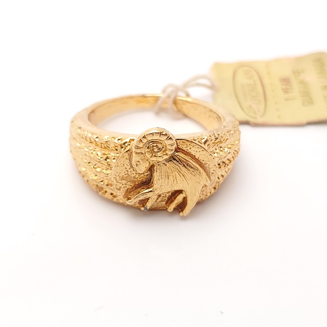 1970s D'orlan Gold Tone Ram Zodiac Ring With Original Tag, US Size 6.5 ...