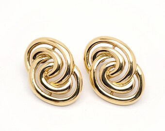 Trifari TM Vintage Stud Earrings, Gold Tone Interlocking Circles, Post Back Earrings, 80s - 90s