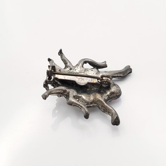 1950s Beetle Brooch, Silver Tone Setting with Gre… - image 3