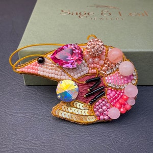 Garnelen Brosche / Garnelen Brosche mit Swarovski Kristallen und Edelsteinen / Garnelen Schmuck / Brosche / Brosche für Frauen / handgemachter Schmuck