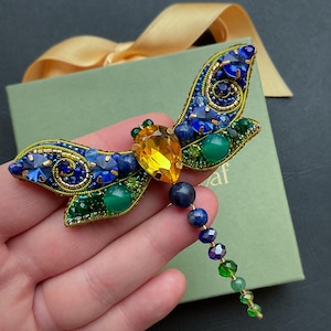 Handmade dragonfly brooch / Blue and green insect brooch pin / dragonfly jewelry for women / green insect jewelry / dragonfly lapel pin