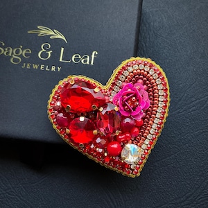 Handmade heart brooch pin / Valentine&#39;s day heart jewelry for women / red heart lapel pin / valentine jewelry gift / red jewelry