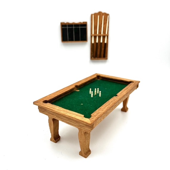 Set Miniature Billard Acajou 1:12 Pour Maison De Poupée - Fait Main, Bois, Style Moderne, Cadeau Créatif