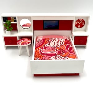 Lundby original red and white bedroom set- Dollhouse item
