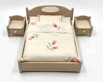 Lundby Schlafzimmer Set mit Blumen, Spitze und weißer Eiche (weiße Eiche) aus den 1980er Jahren