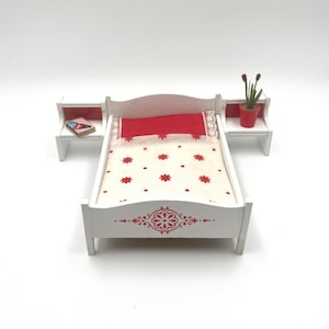 Lundby original white and red bedroom set with flower and book- Dollhouse item