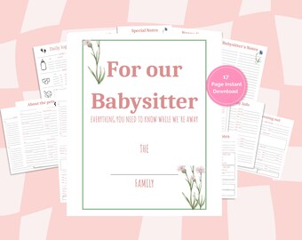 Babysitter Checklist and Planner, Printable Babysitter Notes. Child and Pet sitter information.  In Case of Emergency Plan
