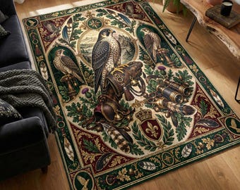 Ornate Hand Mirror Print Rug, Emerald Vanity Collection Design