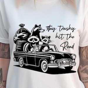 Retro Stay Trashy Hit The Road Svg Png, Funny Stay Trasy Raccoon Opossums Squad Team Trashy, Funny Animals Svg, Raton laveur Opossum, Jpg Dxf
