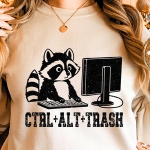 Ctrl + Alt + Papelera Svg Png, Mapache Divertido Svg Png, Mapache En Computadora Png Svg, Amante De Los Animales Divertidos Png, Descarga Instantánea, Silueta De Mapache