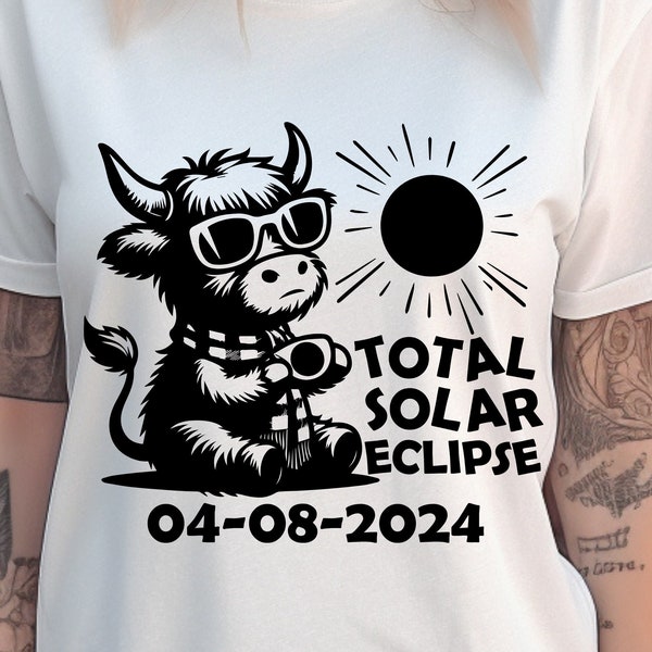 Highland Cow Total Solar Eclipse April 8th 2024 Svg Png Shirt Design, Gift ideas Svg, Solar Eclipse 2024 Svg, Astronomy Svg, Sublimation