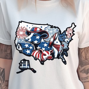 Patriotic USA Farm Map PNG SVG, Retro American Animal Png Svg, American 4th Of July Png, Independence Day Tee Design, Patriotic Png, Jpg