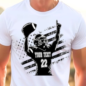Jogador de futebol personalizado Png Svg, Futebol americano personalizado Svg, Nome do futebol svg, Temporada de futebol, Futebol com bandeira dos EUA Svg Png