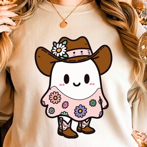 Retro bloemen Cowboy Ghost SVG PNG, Halloween westerse clipart, Spooky T-shirt Design, Cricut Cut-bestand voor Floral Ghost, Cowboy Ghost afbeelding