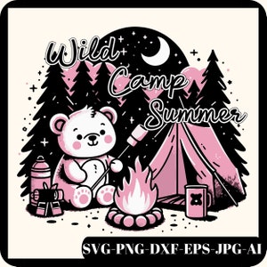 Retro Wild Camp Summer Png Svg / Diseño de camiseta de verano / Camping Bear Png Svg / Diseño de sublimación de camiseta / Summer Girl Png / Campfire Png