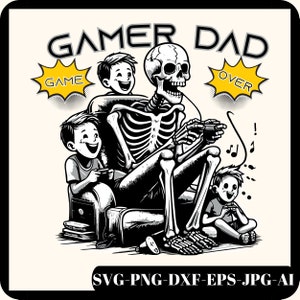 Retro Gamer Dad Spiel über Png svg, trendiges lustiges Vatertags-Skelett-Vater Sublimations-T-Shirt Becher Design, Geschenk für Papa, Gamer-Skelett svg