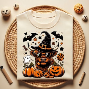 Retro Halloween Highland Cow PNG, Funny Bull Png,Retro Halloween Shirt Png, Ghost Cows Png,Cute Cow Png, Fall Png,Spooky Season, Pumpkin Png