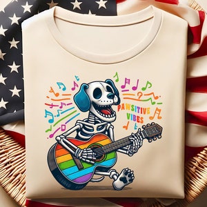 Powsitive Vibes LGBTQ Png, Gay Skelett Hund Png Gitarre, Bisexuell Pride Png, Gay Tier Png, Queer Pride, LGBTQ Flagge, Regenbogen Png