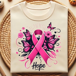 Krebs Hoffnung Png, rosa Schmetterling, Brustkrebs-Bewusstsein Png, Brustkrebs-Hemd Png, rosa Band Png, rosa Oktober Png, Sublimationsdesign