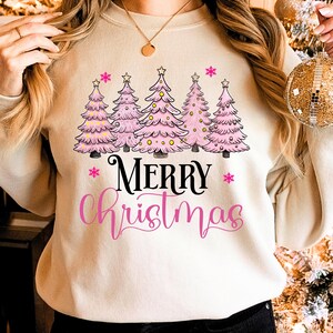 Sapin de Noël rose PNG : motifs de sublimation joyeux Noël (téléchargement numérique)